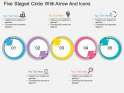 kj Five Staged Circle With Arrow And Icons Flat Powerpoint Design