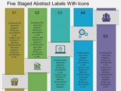 Kl five staged abstract labels with icons flat powerpoint design