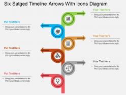 Kn six staged timeline arrows with icons diagram flat powerpoint design
