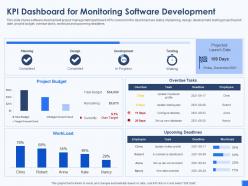 Kpi dashboard for monitoring software devops tools and framework it ppt infographics