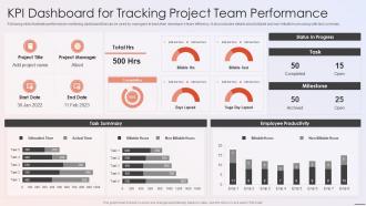 Kpi Dashboard For Tracking Project Team Performance Playbook For Developers