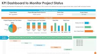Kpi Dashboard To Monitor Project Status Financing Of Real Estate Project