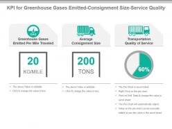 Kpi for greenhouse gases emitted consignment size service quality ppt slide