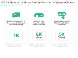 Kpi for number of times people comments viewed clicked ppt slide