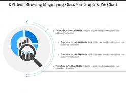 Kpi icon showing magnifying glass bar graph and pie chart