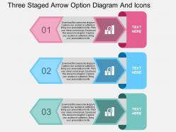 Kq three staged arrow option diagram and icons flat powerpoint design