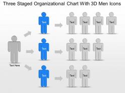 Kq three staged organizational chart with 3d men icons powerpoint template