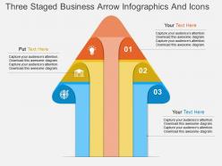 Kt three staged business arrow infographics and icons flat powerpoint design
