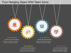 Ku four hanging gears with team icons flat powerpoint design
