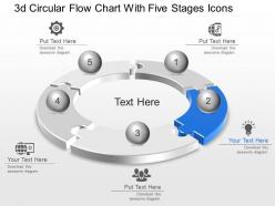 La 3d circular flow chart with five stages icons powerpoint template slide