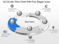 La 3d circular flow chart with five stages icons powerpoint template slide