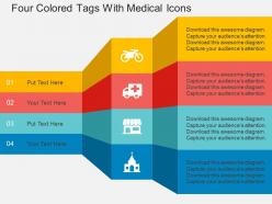 La four colored tags with medical icons flat powerpoint design