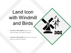Land icon with windmill and birds