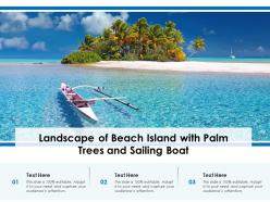 Landscape of beach island with palm trees and sailing boat