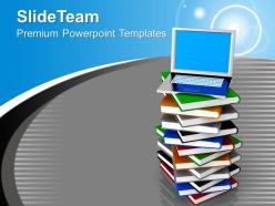 Laptop on pile of books education powerpoint templates ppt themes and graphics 0213