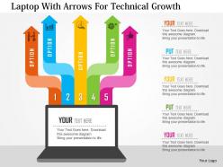 Laptop with arrows for technical growth flat powerpoint design