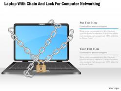 Laptop with chain and lock for computer networking ppt slides