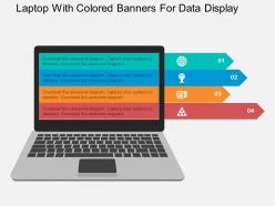 Laptop with colored banners for data display flat powerpoint design