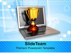 Laptop with golden trophy computer powerpoint templates ppt themes and graphics 0213