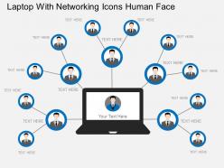 Laptop with networking icons human face flat powerpoint design