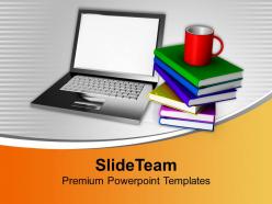 Laptop with stack of books and mug powerpoint templates ppt themes and graphics 0213