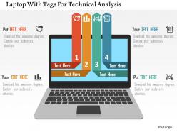 Laptop with tags for technical analysis flat powerpoint design