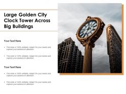 Large golden city clock tower across big buildings
