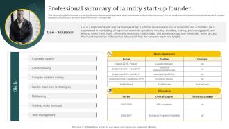 Laundromat Business Plan Professional Summary Of Laundry Start Up Founder BP SS