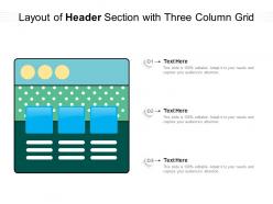 Layout of header section with three column grid
