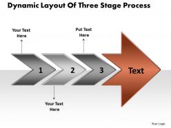 Layout of three stage process manufacturing flow chart symbols powerpoint templates