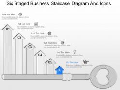 Lc six staged business staircase diagram and icons powerpoint template