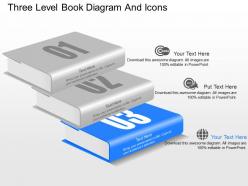 Le three level book diagram and icons powerpoint template