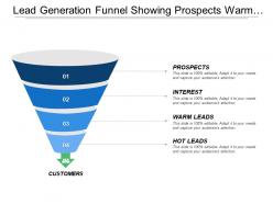 Lead Generation Funnel Showing Prospects Warm Leads And Hot Leads