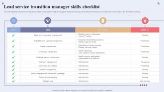 Lead Service Transition Manager Skills Checklist