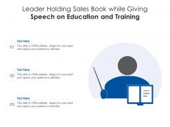 Leader holding sales book while giving speech on education and training
