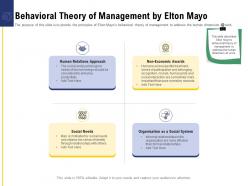 Leadership and board behavioral theory of management by elton mayo ppt powerpoint brochure