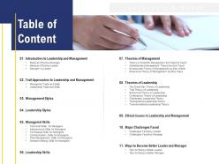 Leadership and board table of content ppt powerpoint presentation portfolio master