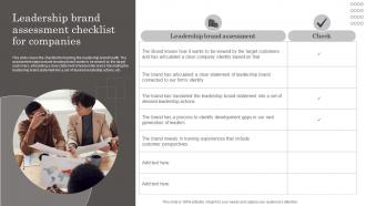 Leadership Brand Assessment Checklist For Companies Developing Brand Leadership Capabilities