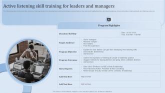 Leadership Training And Development Active Listening Skill Training For Leaders And Managers