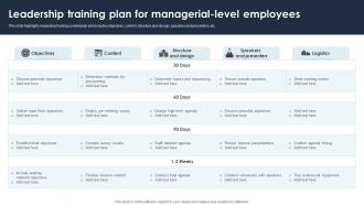Leadership Training Plan For Managerial Level Employees