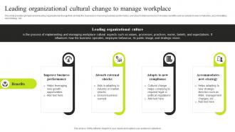 Leading Organizational Cultural Change To Manage Workplace Minimizing Resistance Strategy SS V