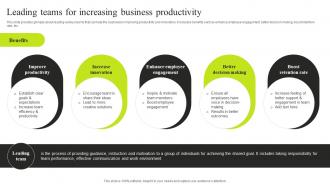 Leading Teams For Increasing Business Productivity Minimizing Resistance Strategy SS V