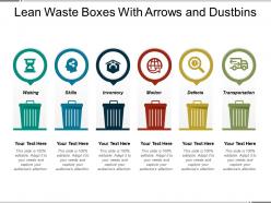 Lean waste boxes with arrows and dustbins