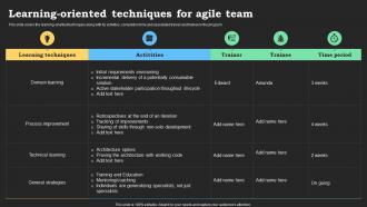 Learning Oriented Techniques For Agile Team Agile Methods IT Project