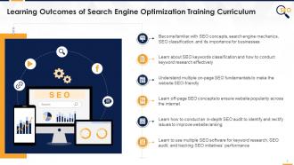 Learning Outcomes Of Search Engine Optimization Training Curriculum Edu Ppt