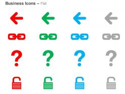 Left directional arrow link question mark open lock ppt icons graphics