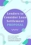 Lenders To Consider Loan Settlement Proposal Report Sample Example Document