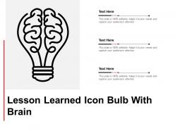 Lesson learned icon bulb with brain