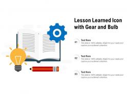 Lesson learned icon with gear and bulb