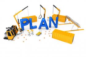 Letters of plan on construction site showing concept of building plan stock photo